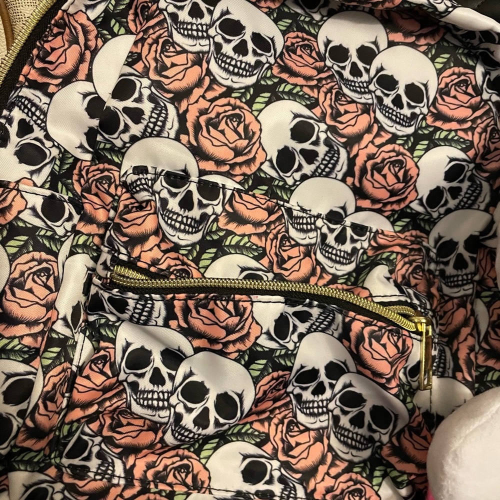 Skull And Rose Patterned Backpack - image 1